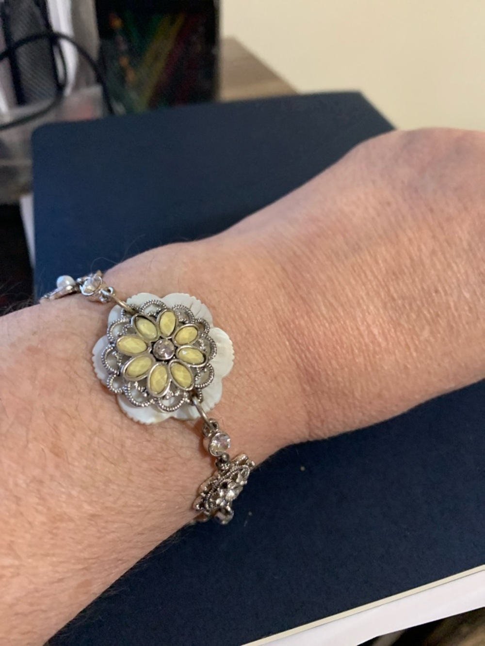 Delicate Yellow Flower Silver-Tone Bracelet